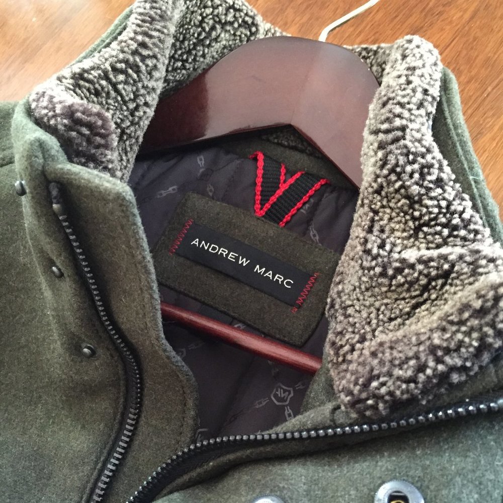 Andrew Marc Fuse wool jacket w shearling collar - Picture 3 of 6